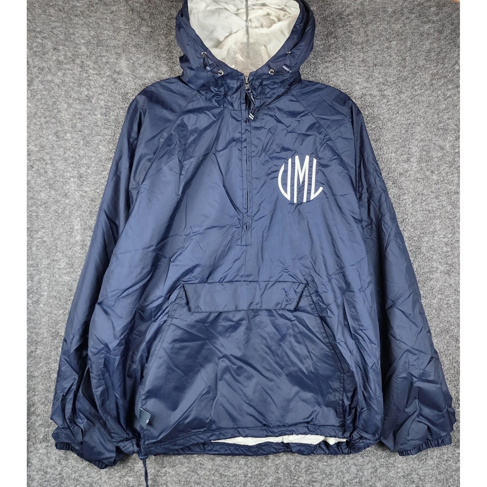 Charles River Windbreaker Mens Medium Navy Blue‎ Half Zip Hooded UML Monogram